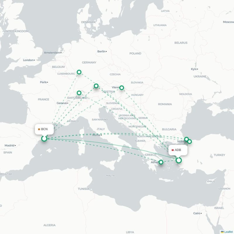 BCN - ADB route map