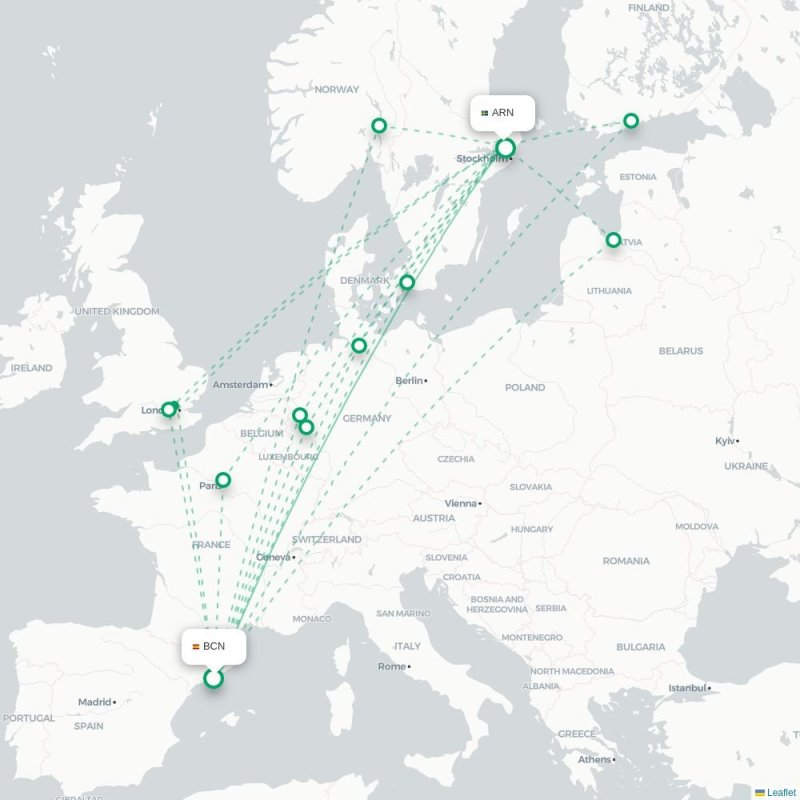 BCN - ARN route map