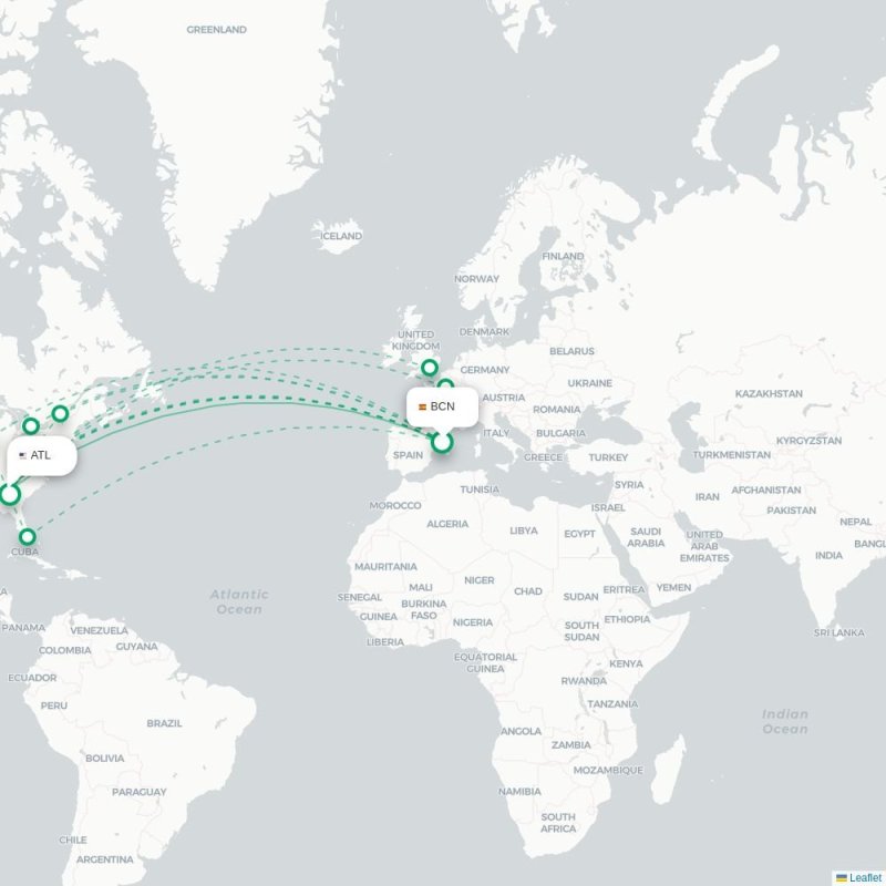BCN - ATL route map