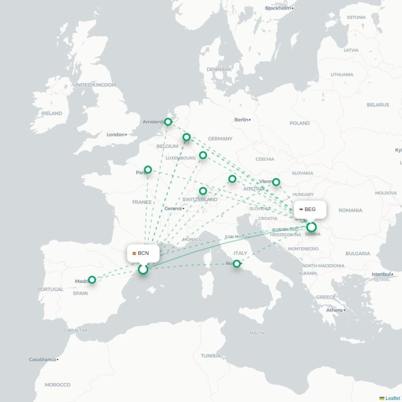 BCN - BEG route map