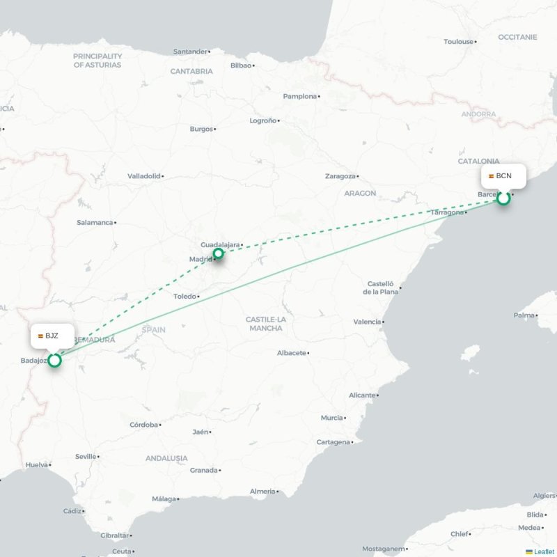 BCN - BJZ route map