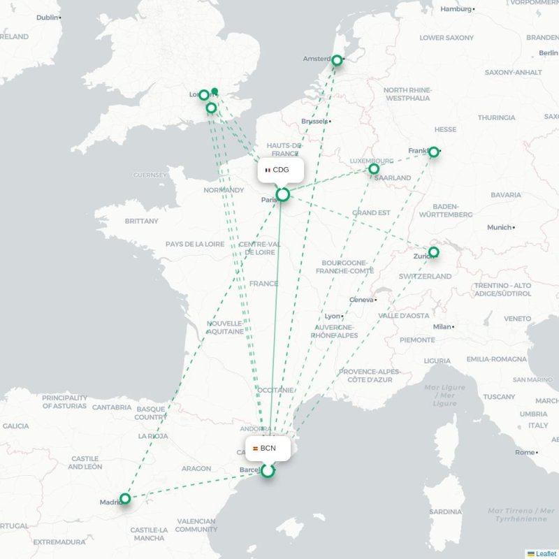 BCN - CDG route map