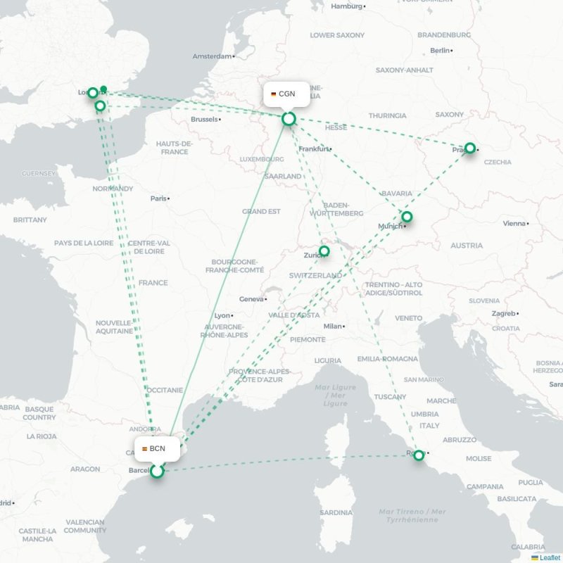 BCN - CGN route map
