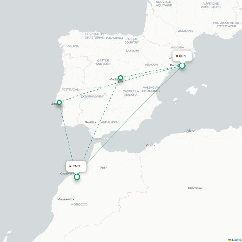 BCN - CMN route map
