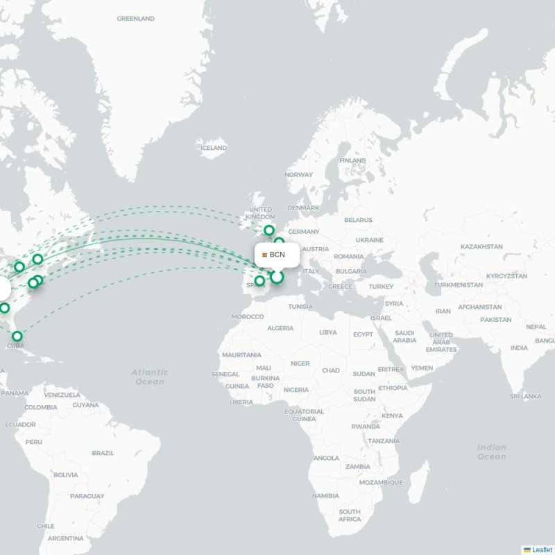 BCN - DFW route map