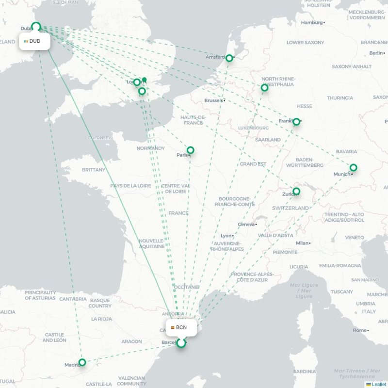 BCN - DUB route map