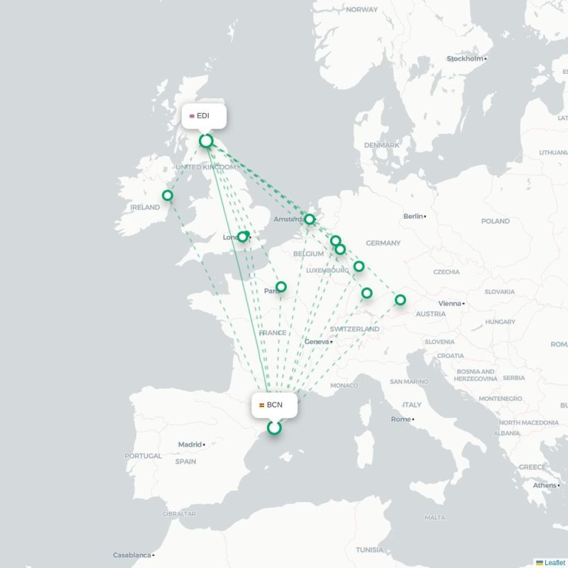 BCN - EDI route map