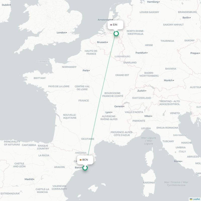 BCN - EIN route map