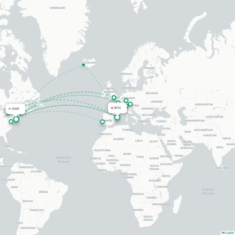 BCN - EWR route map