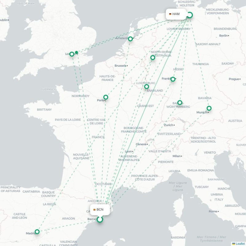 BCN - HAM route map