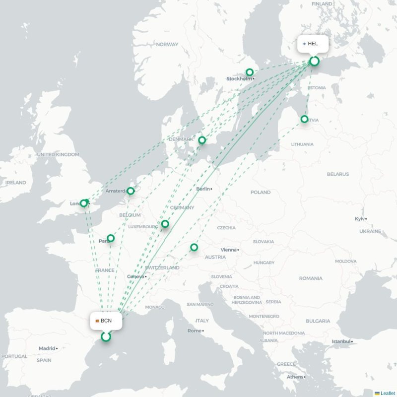 BCN - HEL route map
