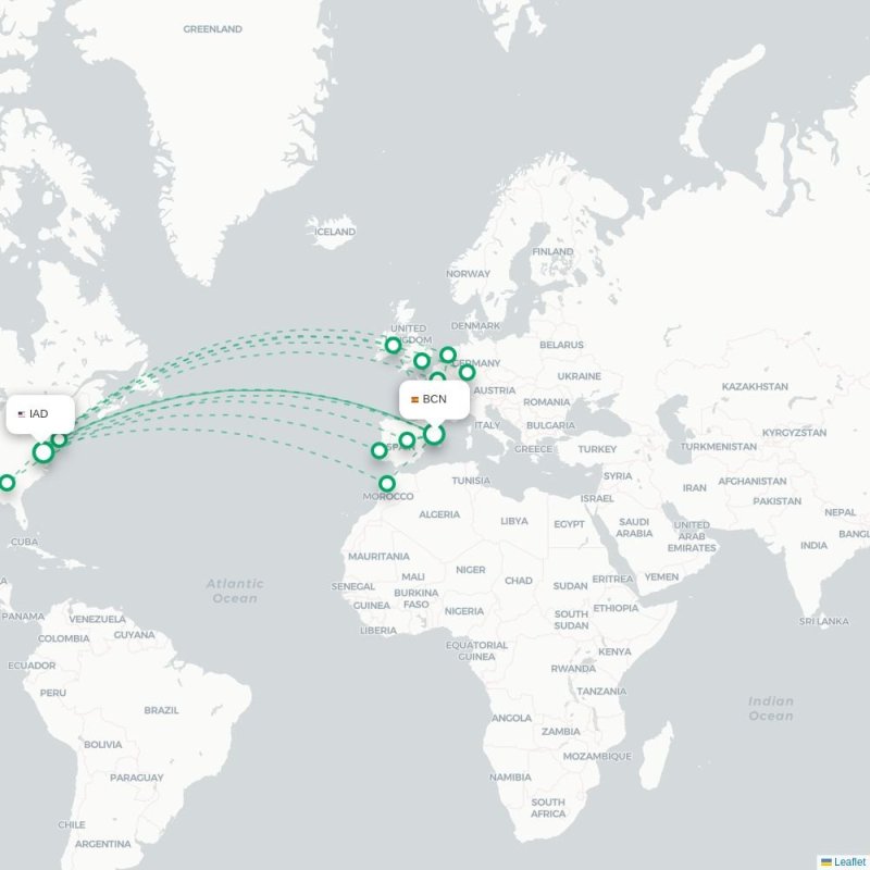 BCN - IAD route map