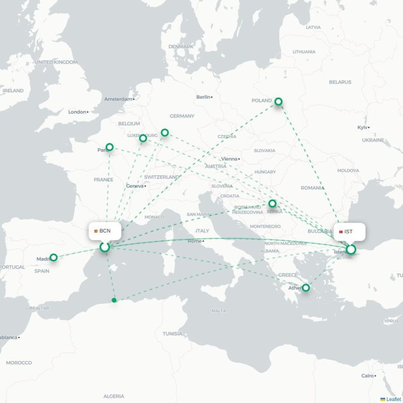 BCN - IST route map