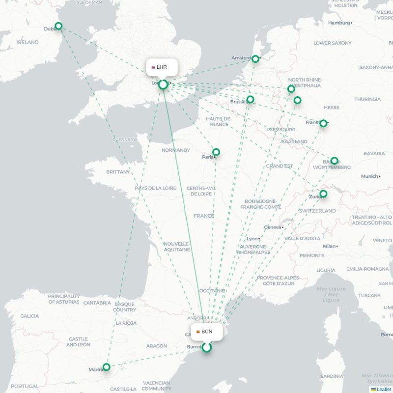 BCN - LHR route map