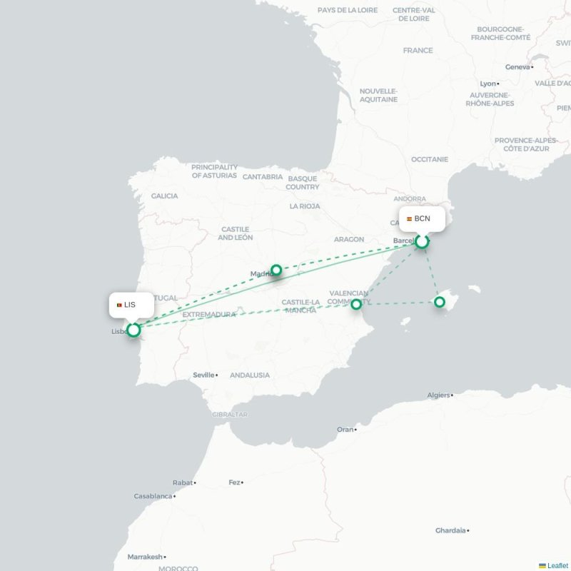 BCN - LIS route map
