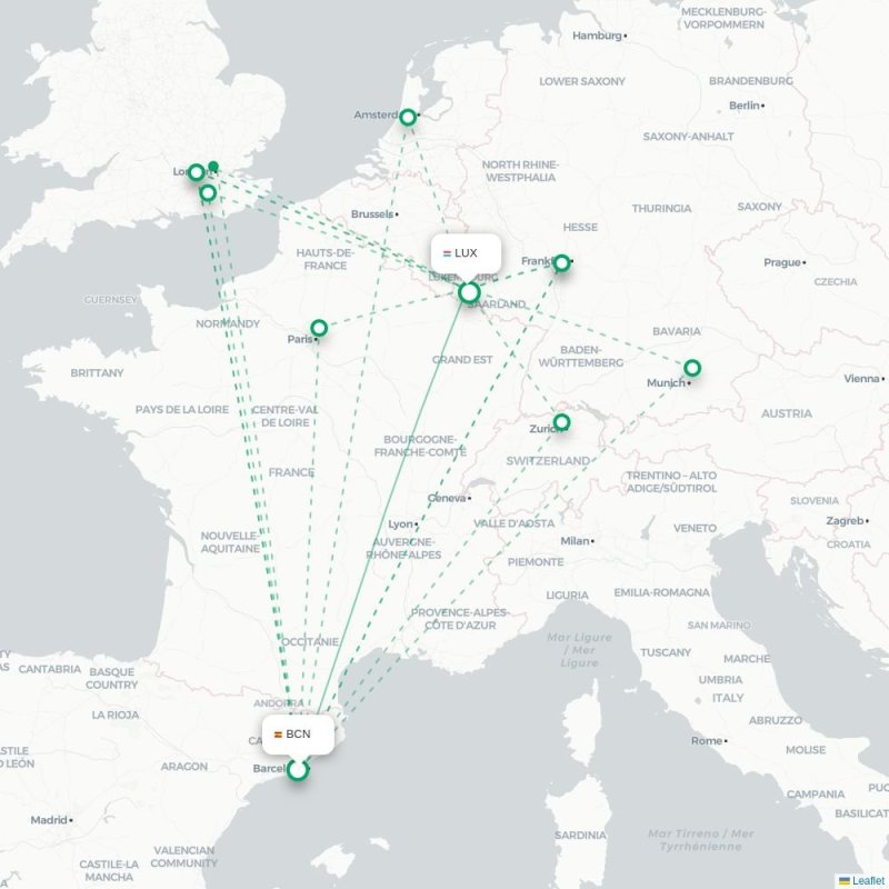 BCN - LUX route map