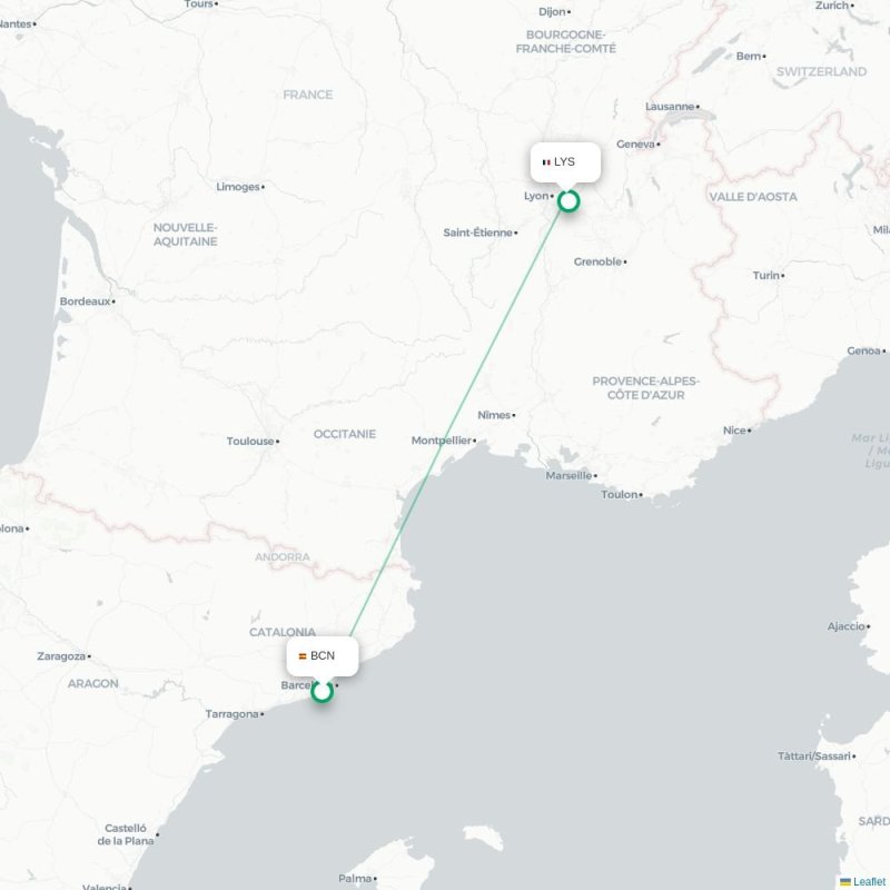 BCN - LYS route map