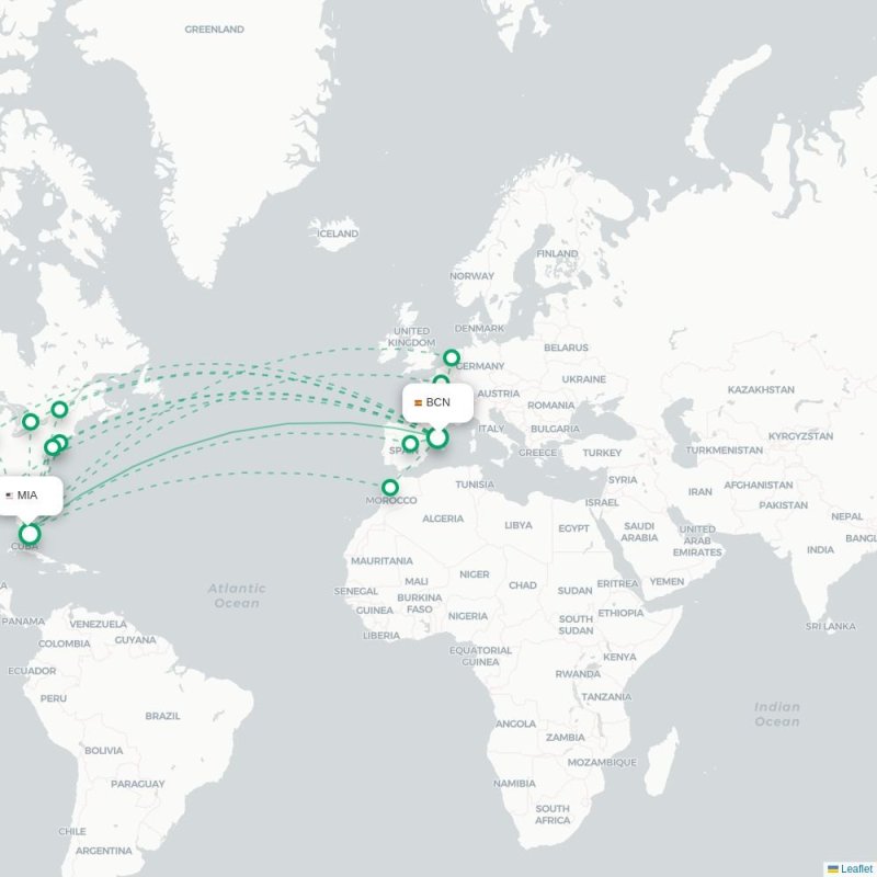 BCN - MIA route map