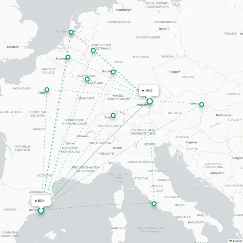 BCN - MUC route map