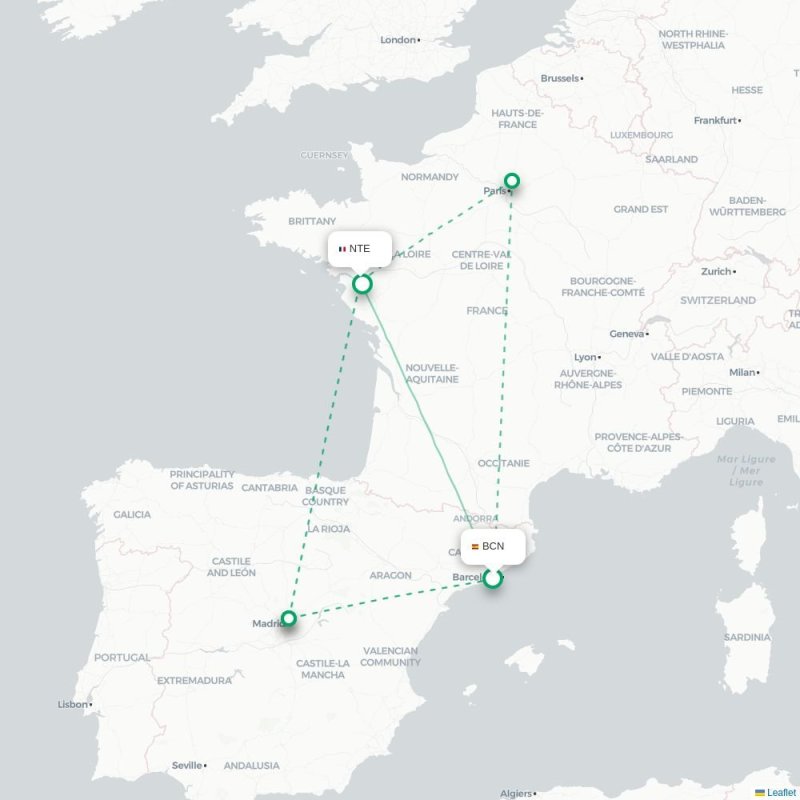 BCN - NTE route map