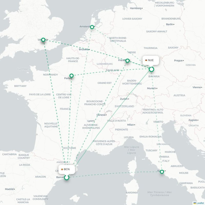 BCN - NUE route map