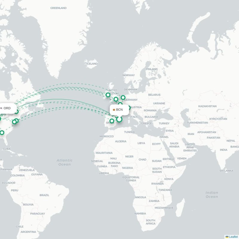 BCN - ORD route map
