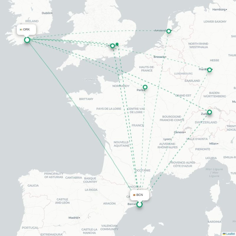 BCN - ORK route map