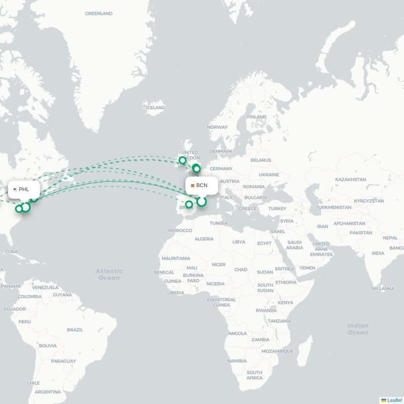 BCN - PHL route map