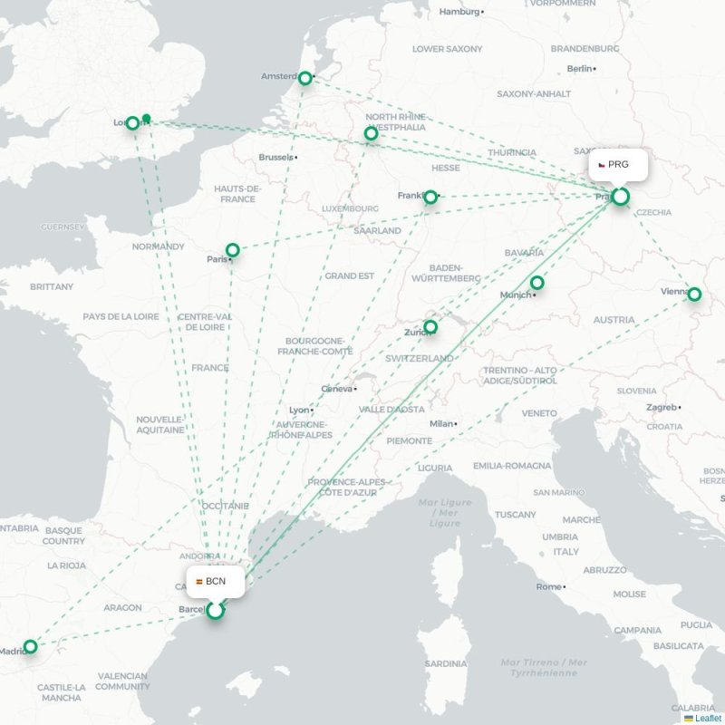 BCN - PRG route map