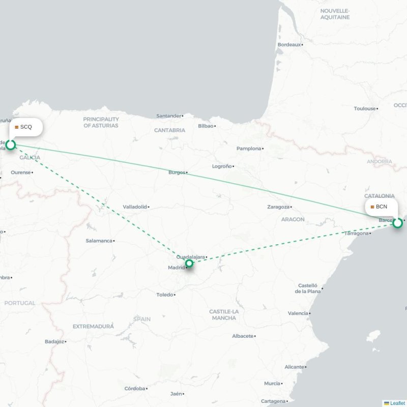 BCN - SCQ route map