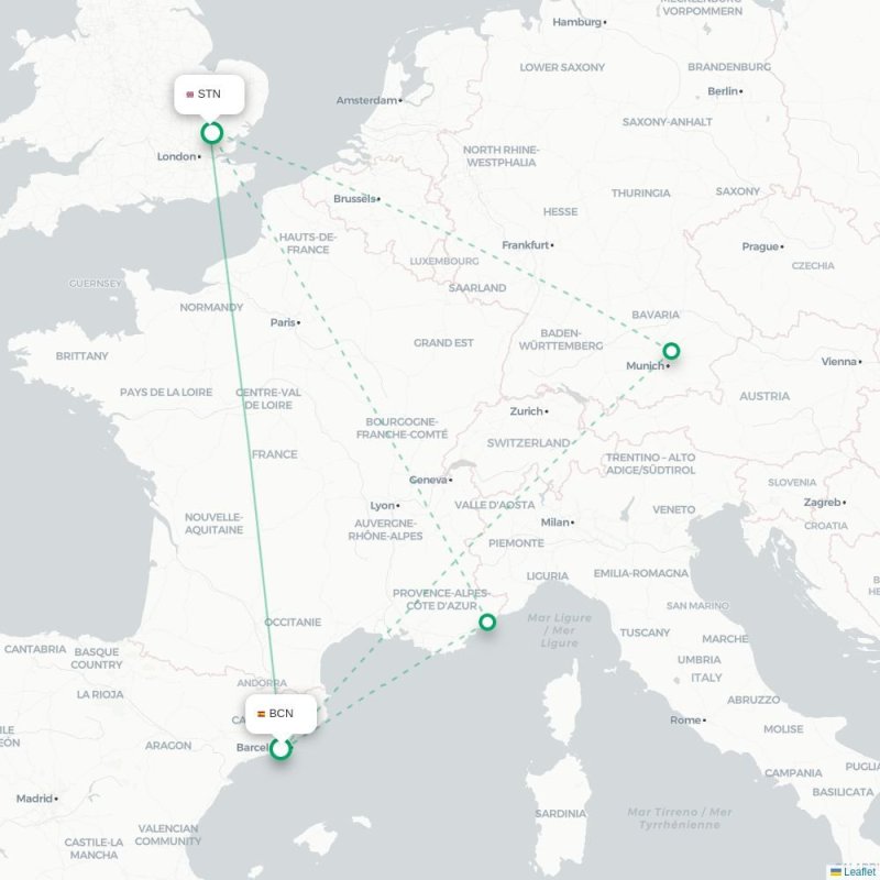 BCN - STN route map