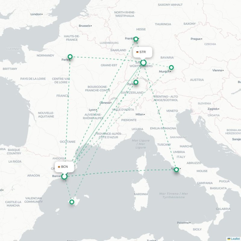 BCN - STR route map
