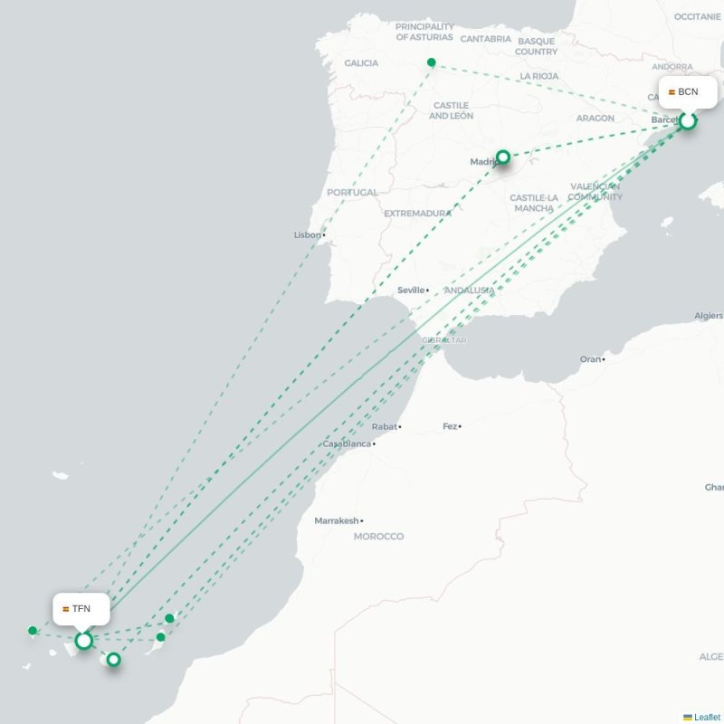 BCN - TFN route map