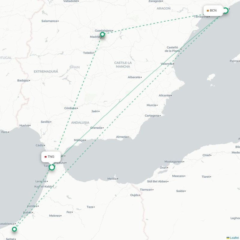 BCN - TNG route map