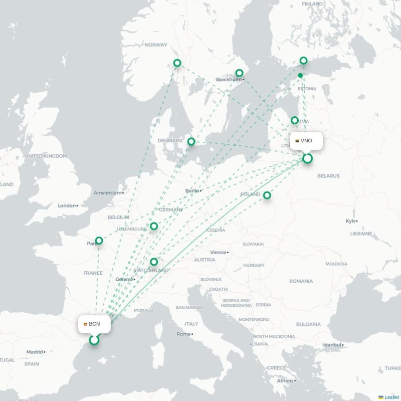 BCN - VNO route map