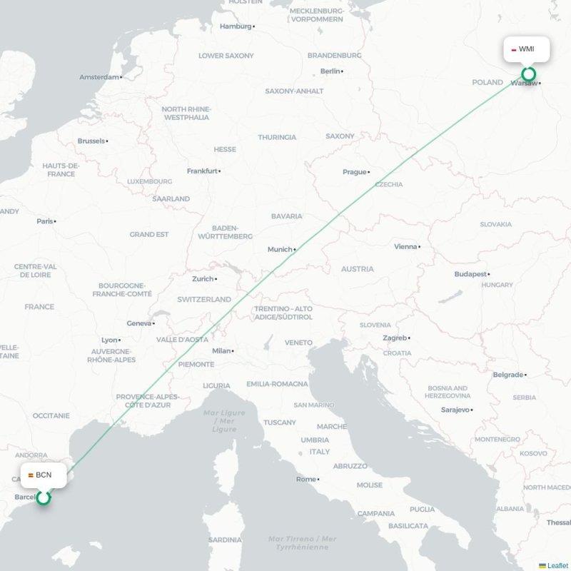 BCN - WMI route map