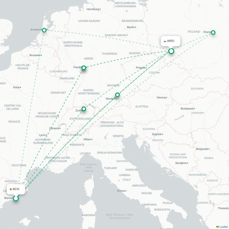 BCN - WRO route map