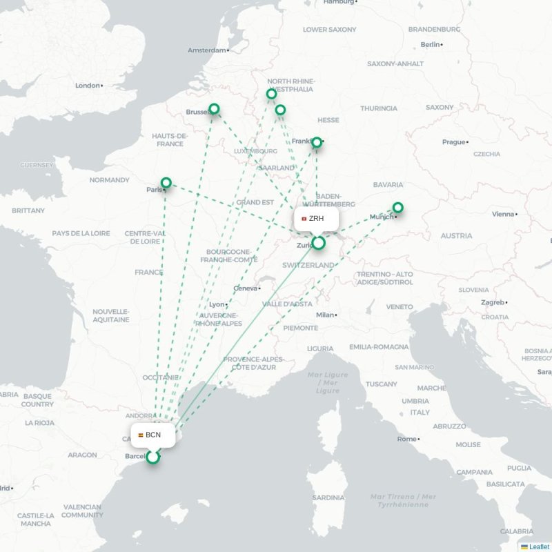 BCN - ZRH route map