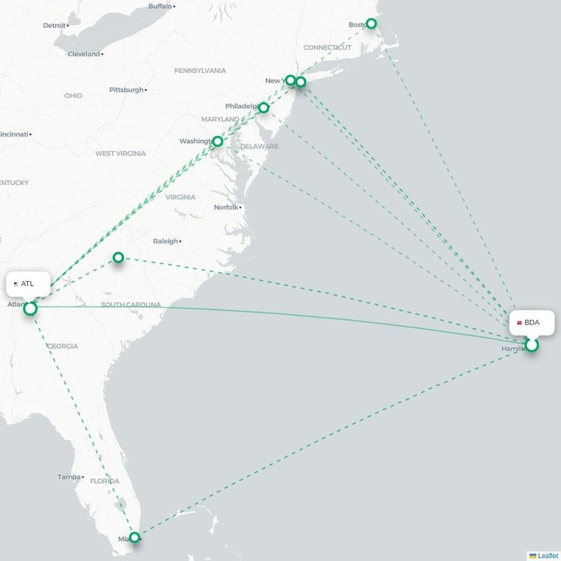 BDA - ATL route map