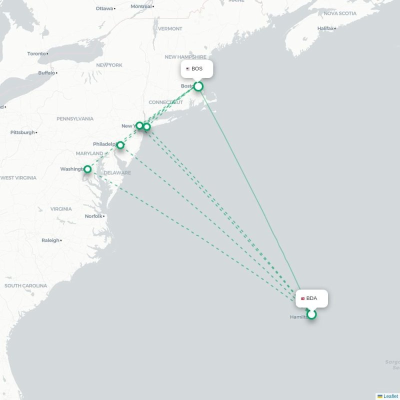 BDA - BOS route map