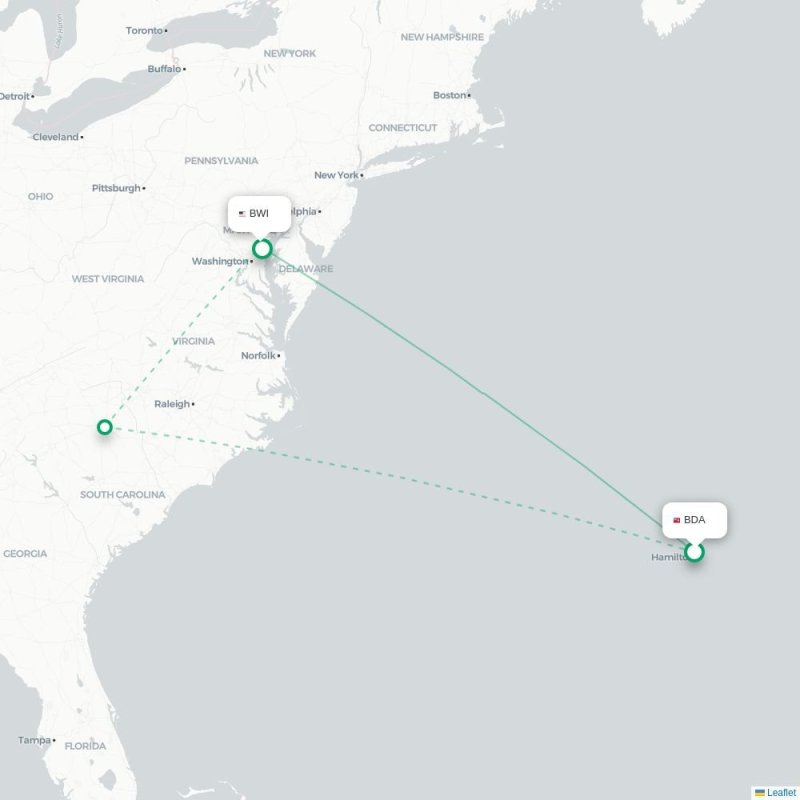 BDA - BWI route map