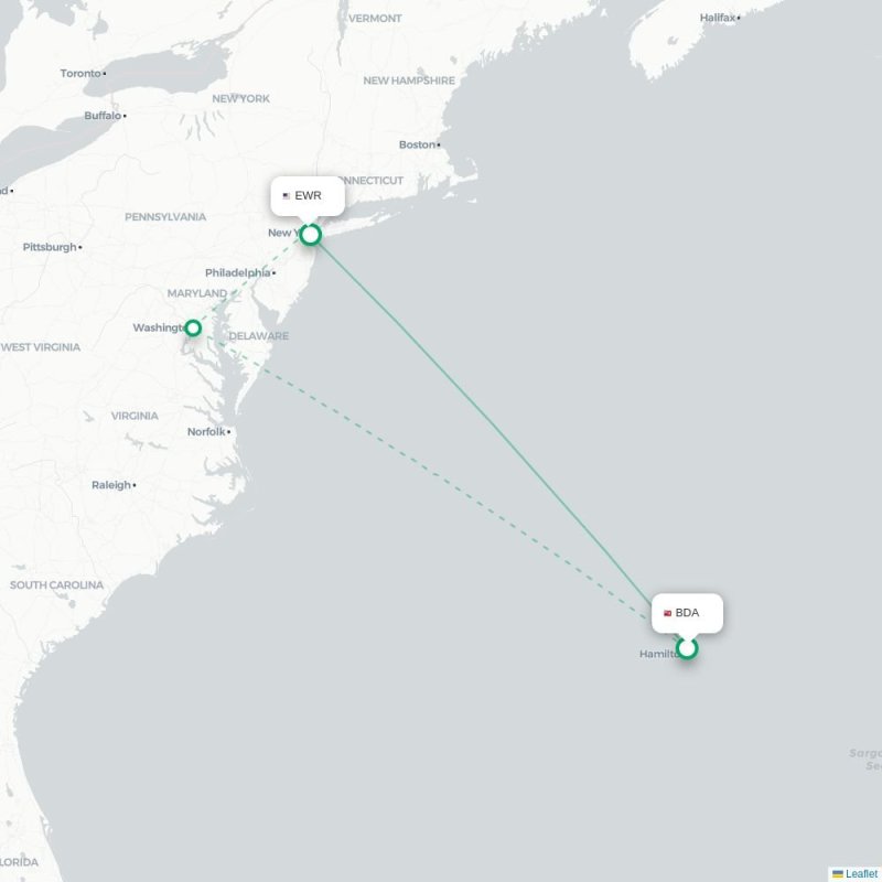 BDA - EWR route map
