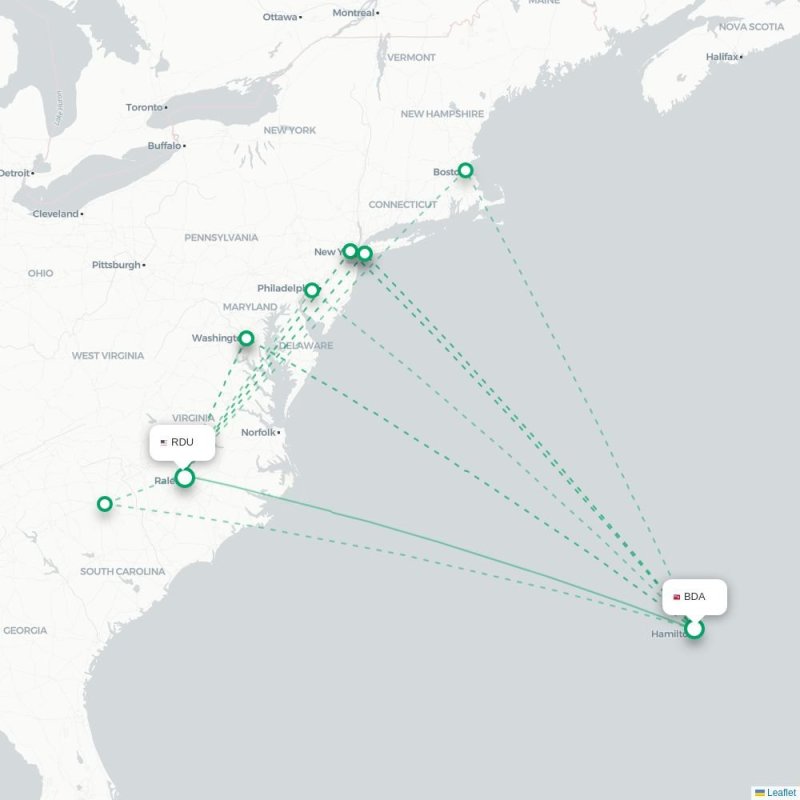 BDA - RDU route map