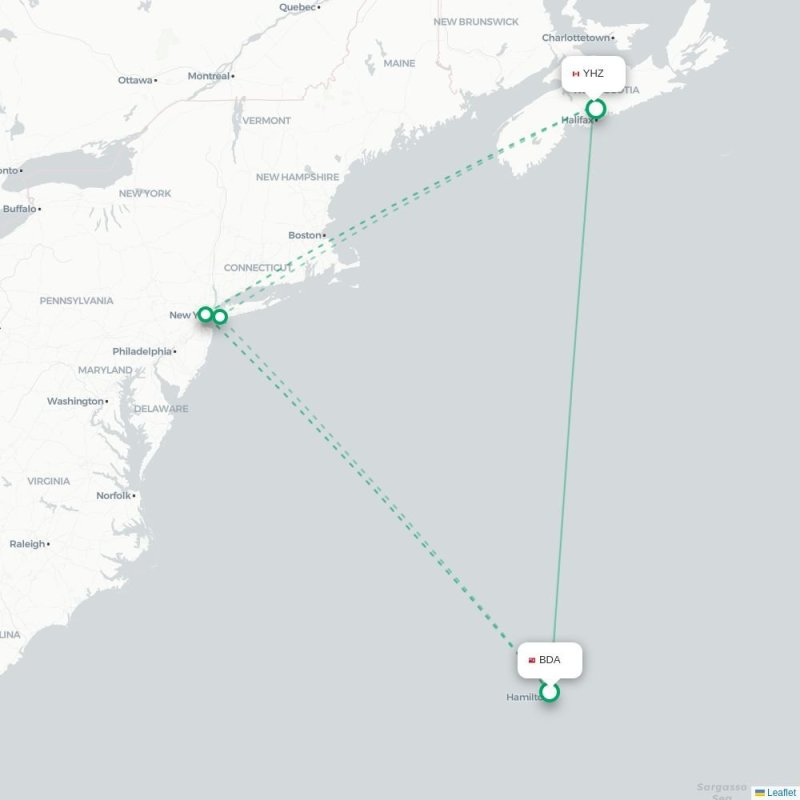 BDA - YHZ route map