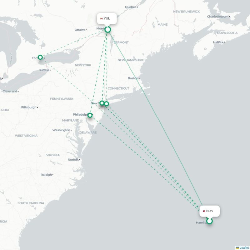 BDA - YUL route map