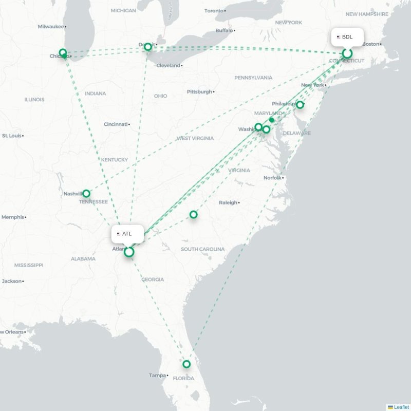 BDL - ATL route map