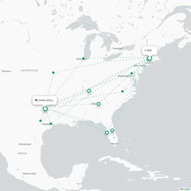 BDL - DAL route map