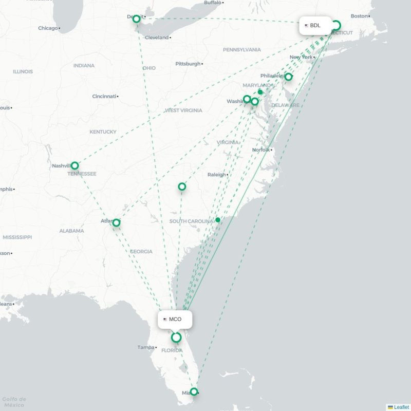 BDL - MCO route map