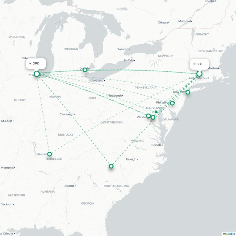 BDL - ORD route map