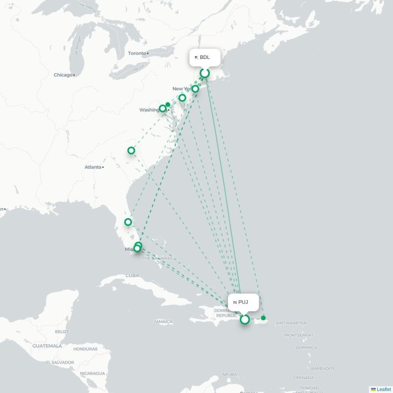 BDL - PUJ route map
